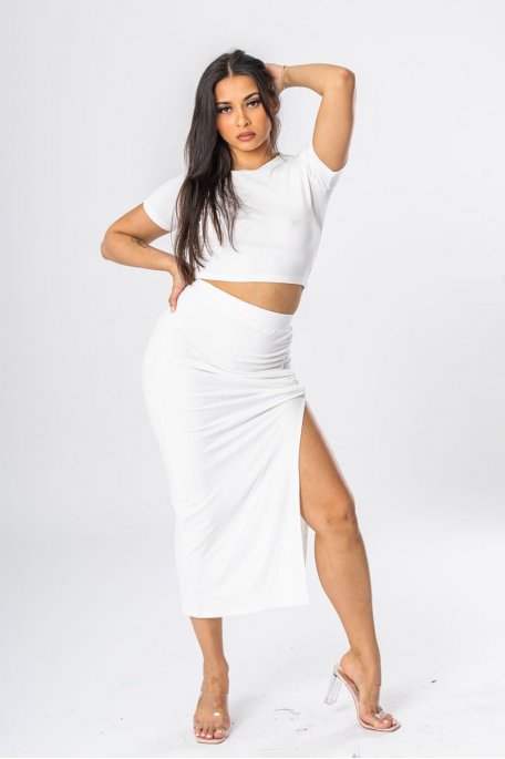 White slit skirt tee-shirt set