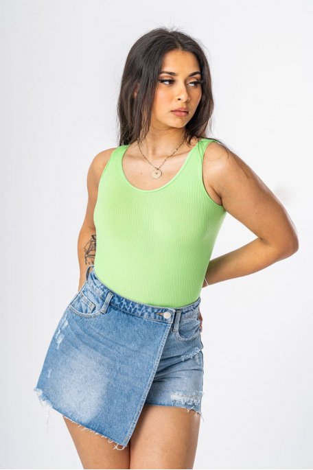 Ribbed pull-on bodysuit with round neck, green
