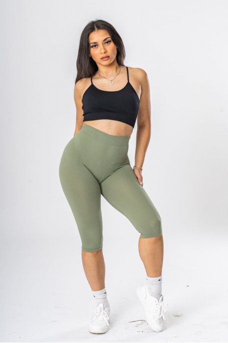 Khaki ribbed short leggings