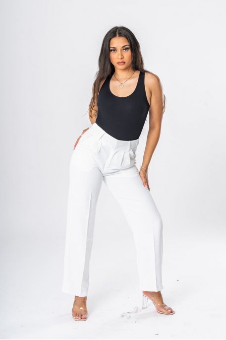 Pantalon tailleur plissé taille haute blanc