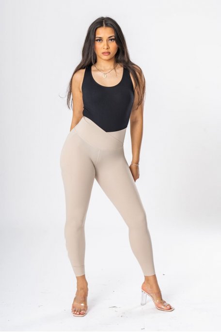 Beige cross-waist push-up leggings