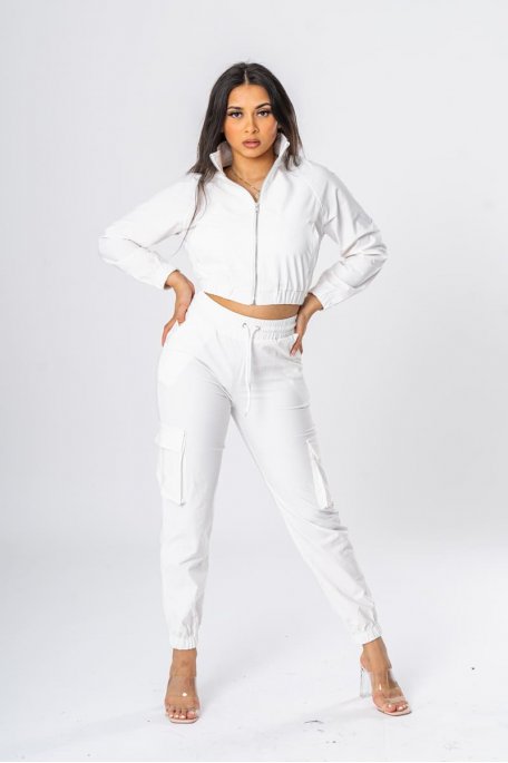 Pantalon jogging style cargo blanc