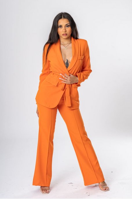 Ensemble tailleur ceinturé orange