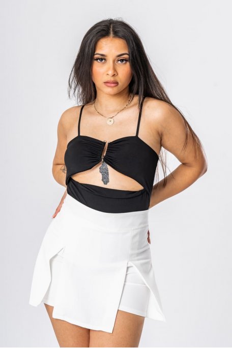 Black openwork bodysuit with hulls