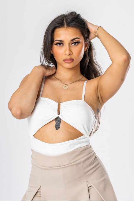 White openwork bodysuit with hulls