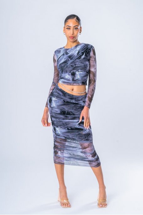 Set Rock Top gerafft Mesh Tie and Dye schwarz