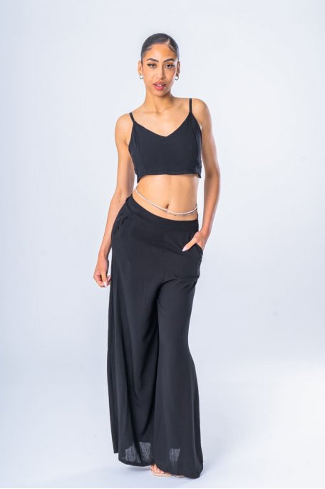 Ensemble crop top à nouer pantalon fluide noir