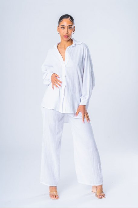 Ensemble oversize chemise et pantalon gaze de coton blanc