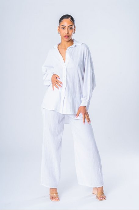 Oversize-Set Hemd und Hose aus weißer Baumwollgaze