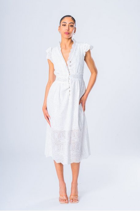 Robe longue brodée volants blanc