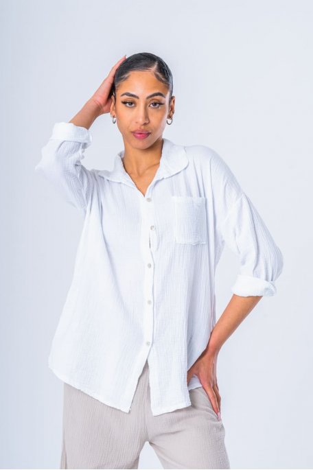 Oversized white cotton gauze shirt