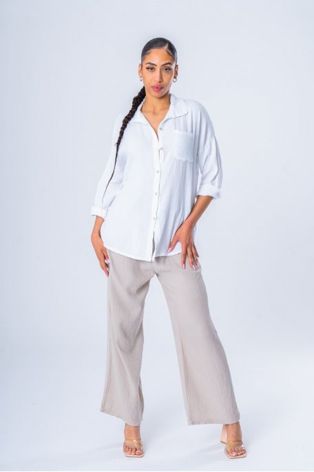 Pantalon gaze de coton ceinturé beige