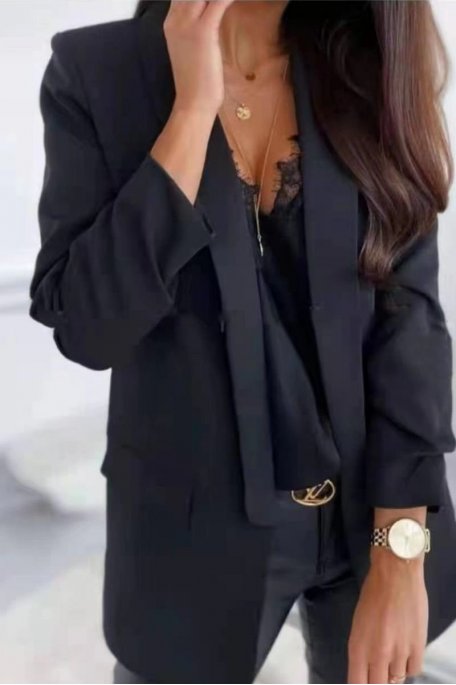 Veste blazer manches 3/4 fluide noir