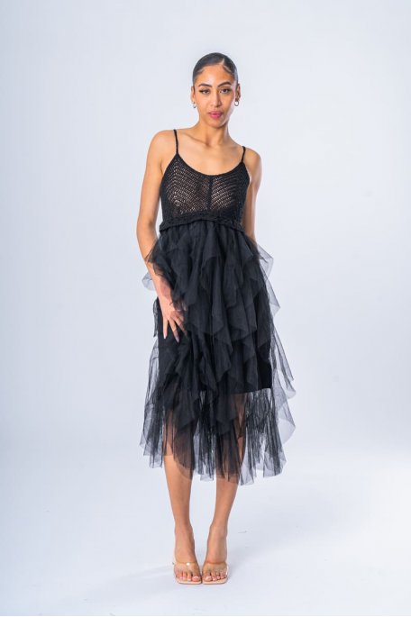 Robe noire dentelle et tulle femme