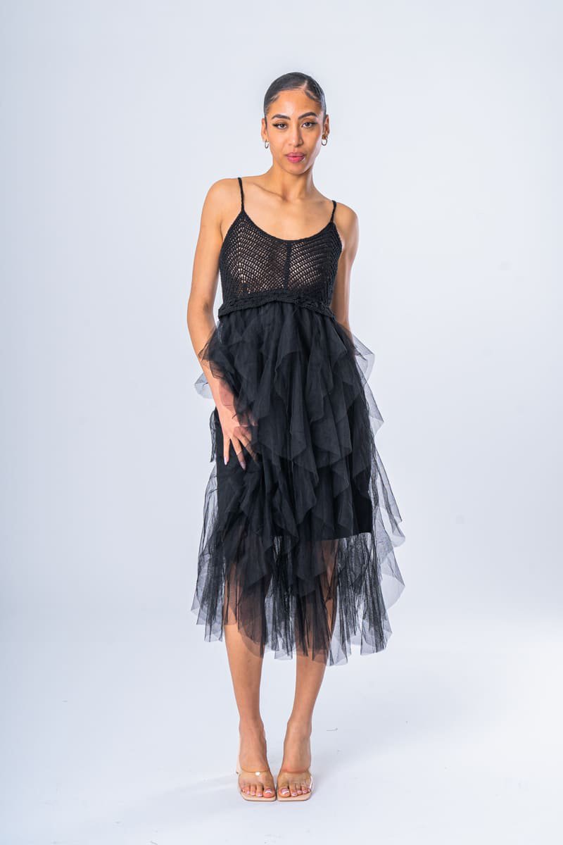 Robe longue noire fluide à bretelles- Cinelle Paris, mode femme