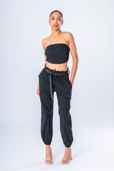 Black crop top and cargo pant set