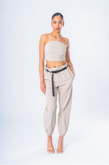Ensemble crop top et pantalon cargo beige