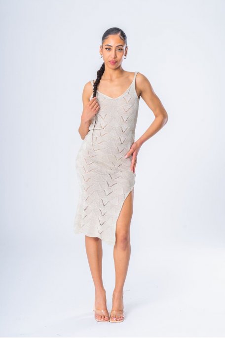 Robe de plage maille crochetée beige