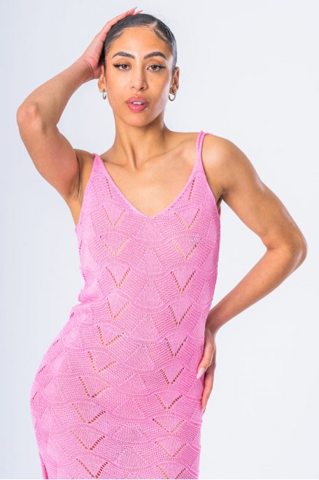Pink crochet-knit beach dress