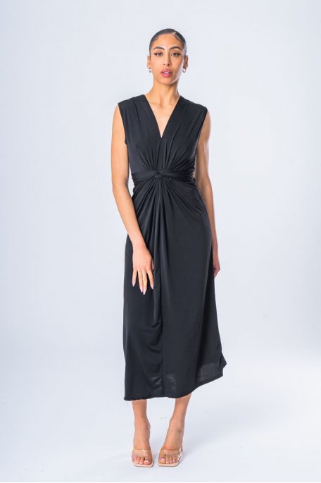 Ärmelloses Kleid mit Gürtel schwarz