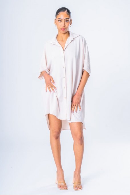 Robe chemise oversizes manches courtes beige