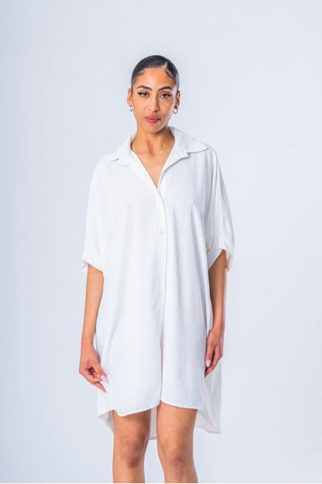 Robe chemise oversizes manches courtes blanc