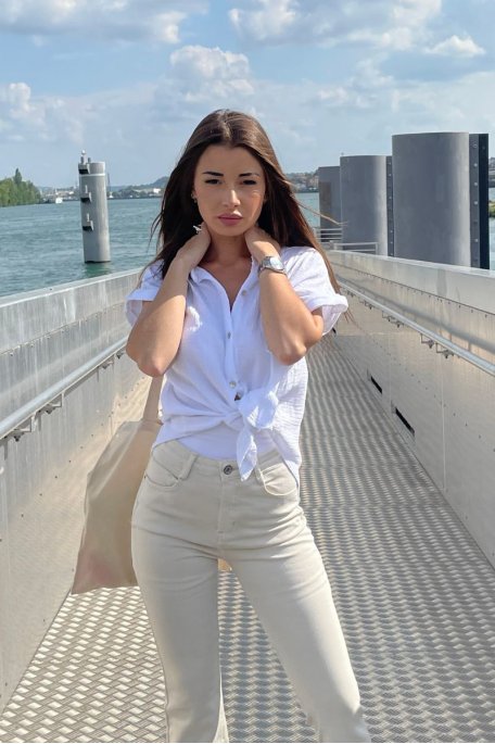 Sleeveless shirt cotton gauze tie white