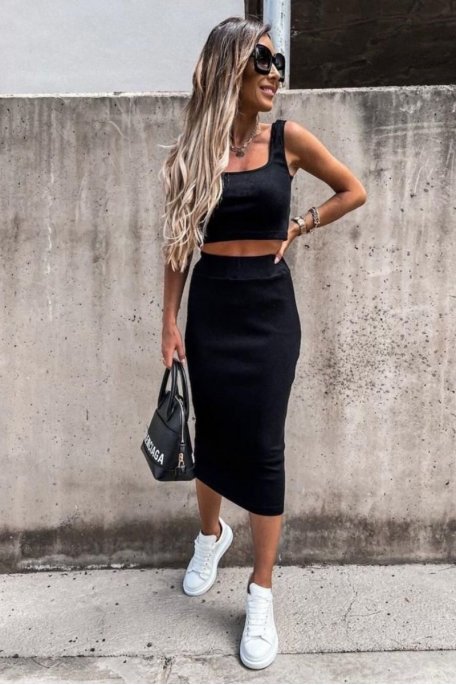 copy of Black ribbed crop top and skirt set