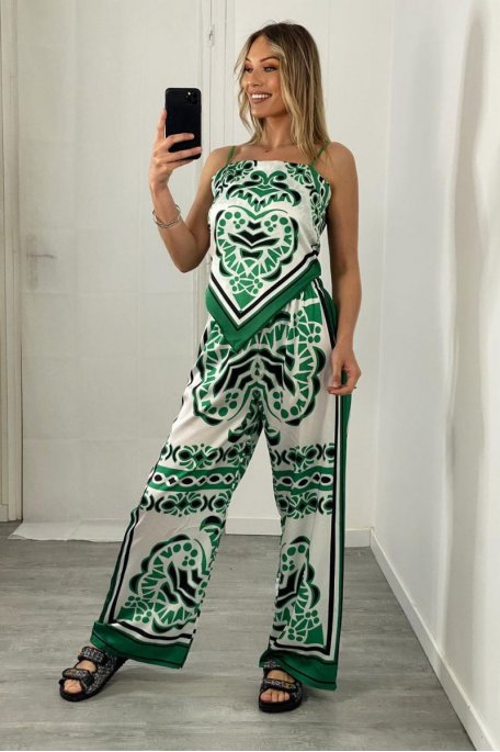 Ensemble top à nouer et pantalon motif bandana vert