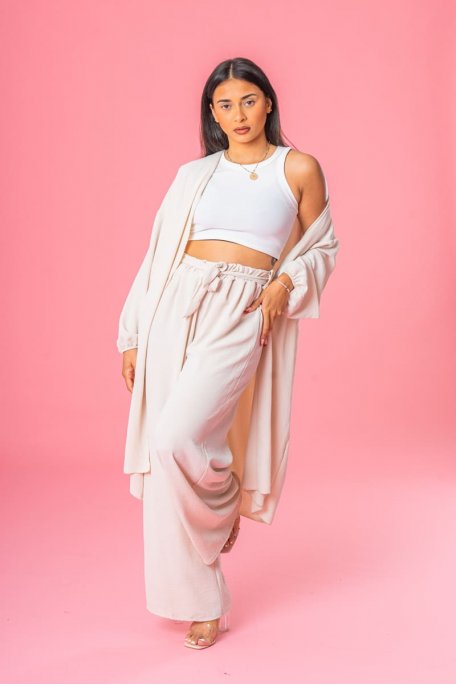 Ensemble gilet long et pantalon fluide beige