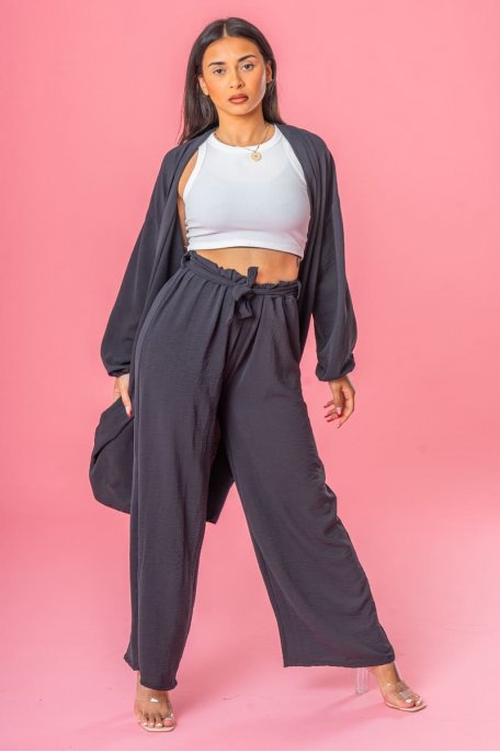 Ensemble gilet long et pantalon fluide noir