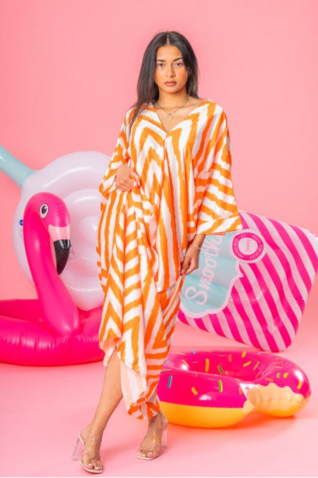 Orange striped v-neck flowing maxi dress