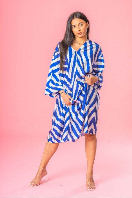 Robe longue fluide col v rayée bleu