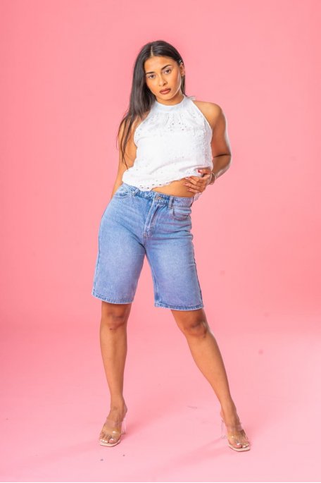 Long blue jean shorts Cinelle Paris fashion for women