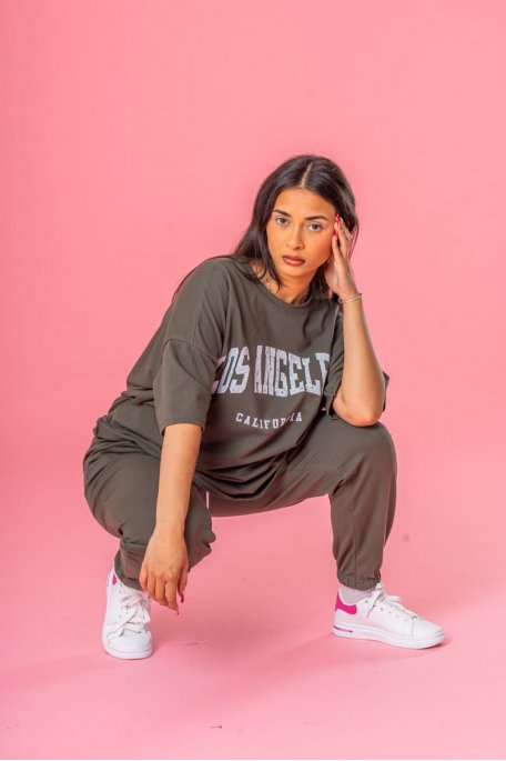 Los Angeles khaki jogging tee set