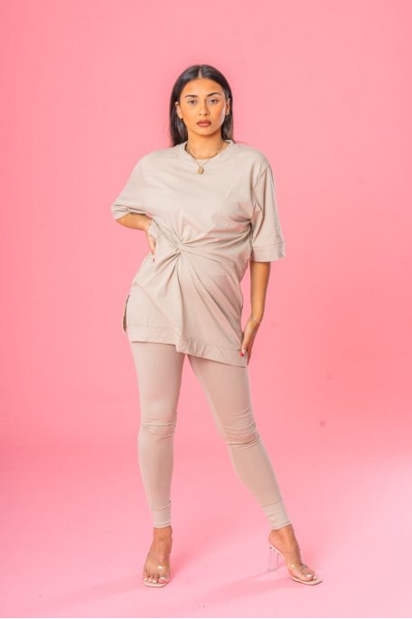 Beige twisted tee legging set