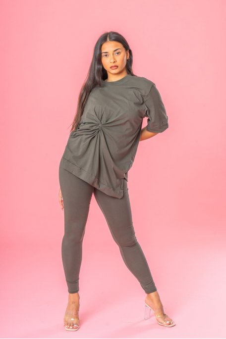 Khaki twisted tee legging set