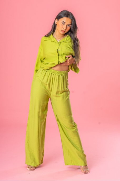 Ensemble oversize chemise manches courtes vert
