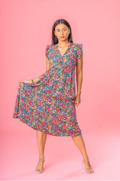 Multicolored floral wrap dress