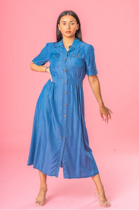 Dark blue denim-effect maxi dress
