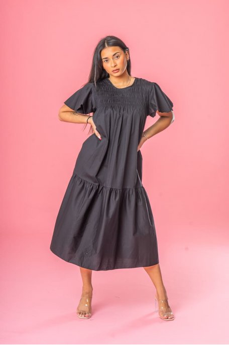Langes Oversize-Kleid mit kurzen Ärmeln schwarz