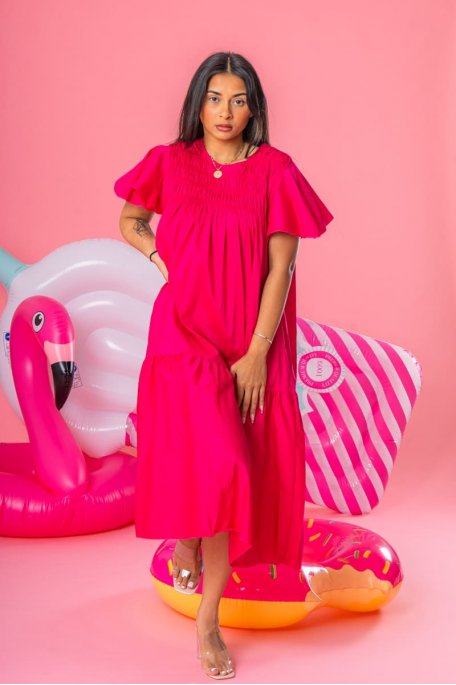 Langes Oversize-Kleid mit kurzen Ärmeln rosa