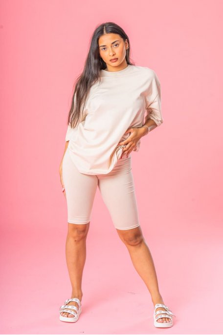 Set aus Radlerhose und T-Shirt in Beige
