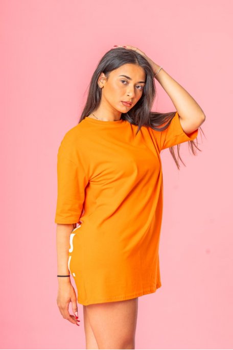 Tee-shirt oversize inscription au dos orange