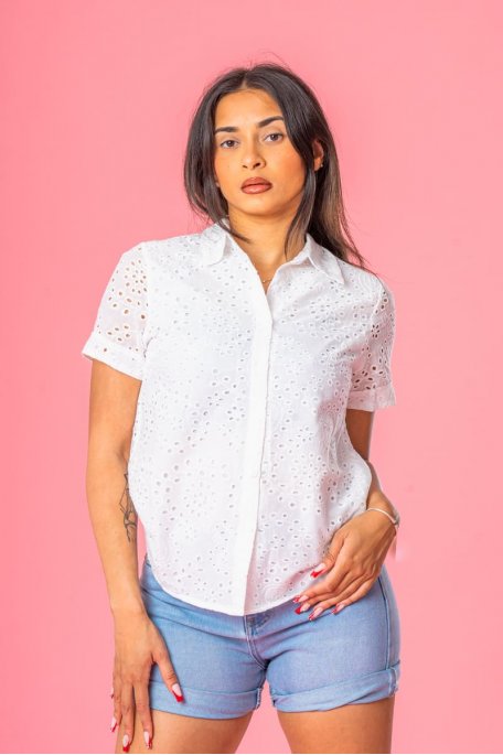 Chemise manches courtes brodée blanc