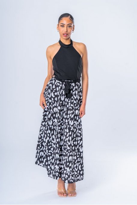 Long black leopard choker dress