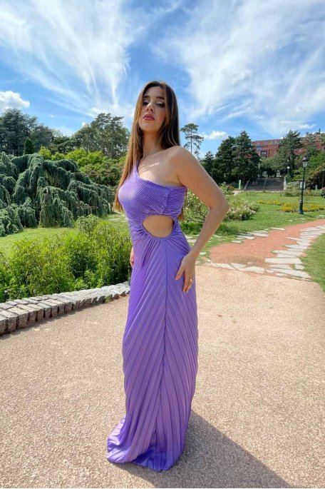 Purple asymmetrical openwork pleated dress