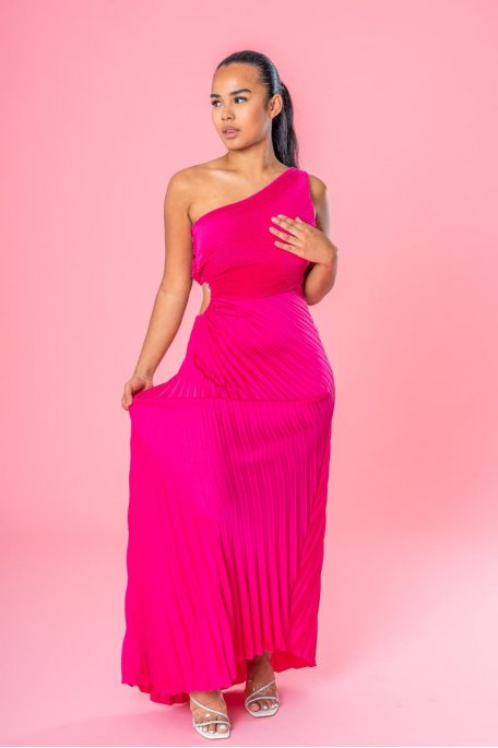Pink asymmetrical openwork pleated dress