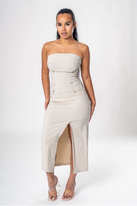 Cargo-Bustierkleid geschlitzt beige