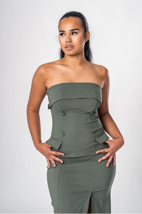 Bustier Cargo-Kleid geschlitzt khaki